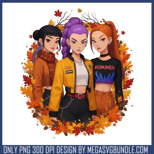 Kpop girl fall leaves circle png, thanksgiving art​ png
