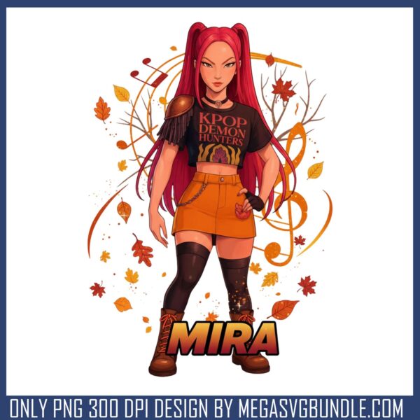 Mira fall leaves design png, kpop demon hunters mira png, thanksgiving png