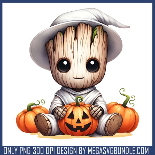 Groot pumpkin halloween png, halloween costume groot png