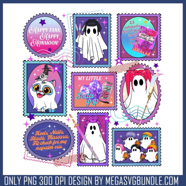 Huntrix stamp halloween desing png, halloween costumes kpop png