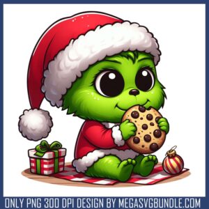 Baby grinch eat cookies png, christmas cake png
