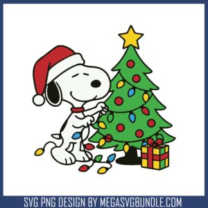 Snoopy with light christmas tree svg, snoopy christmas tree​ svg