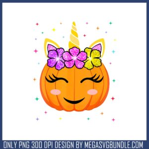 Unicorn pumpkin cute design png, pumpkin halloween png
