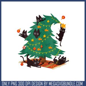 Black cat christmas design png, christmas tree png, black cats​ png