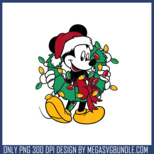 Mickey mouse wreath christmas png, christmas light png, disney png